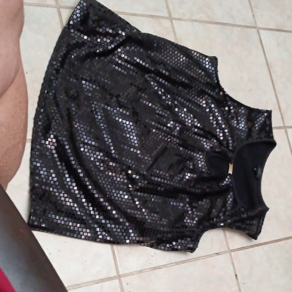 Black Faux Sequin Sleeveless Top